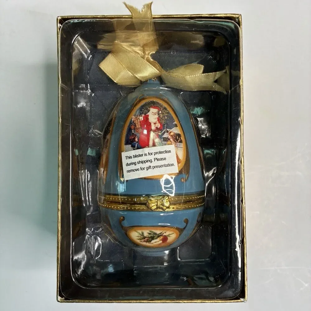 Mr Christmas Valarie Parr-Hill Blue Egg Santa Musical Ornament Needs Battery